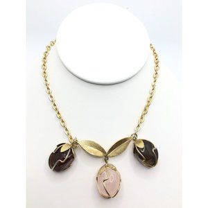 Vtg Quartz Caged Wire Wrapped Triple Pendant Gold Tone Chain Necklace Kumquat